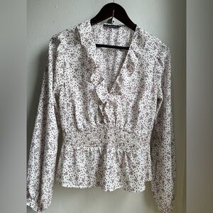 Abercrombie & Fitch White Blouse with Maroon Floral Print Size M
